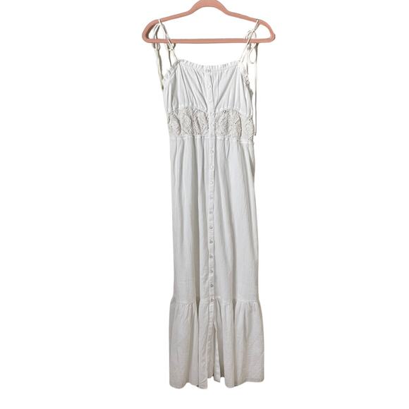 Aerie Dress Womens Medium White Maxi Crochet Gauze Tiered Sundress Boho Cottage - Picture 1 of 11